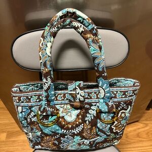 Vera Bradley Floral Brown and Blue Mini Tote Bag EUC